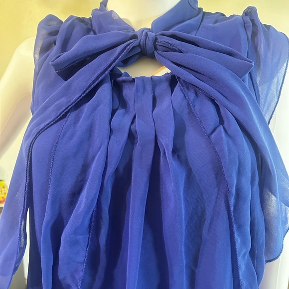 OASAP Elegant Blue Chiffon Dress with Bow Detail - Picture 8 of 10